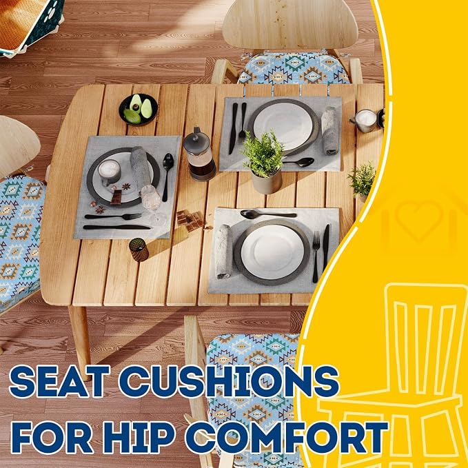 AAAAAcessories D-Shaped Chair Cushions, 2" Thick Dining Chair Pads with Ties and Removable, Machine-Washable Cover, 17" x 16", Set of 6, Geometric Blue - Image 8