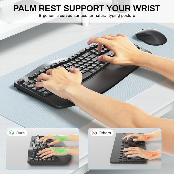 Wireless Keyboard and Mouse Combo,2.4G Full Size Ergonomic Wave Keys(Gray) | Cordless Keyboard with Wrist Rest,3-Level DPI Ergonomic Mouse for Office and Home,Windows/Mac OS/Desktop/Laptop/PC - Image 4