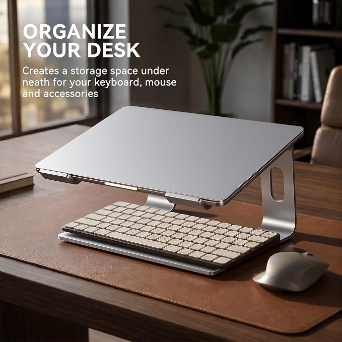 SOUNDANCE Laptop Stand, Aluminum Computer Riser, Ergonomic Laptops Elevator for Desk, Metal Holder Compatible with 10 to 15.6 Inches Notebook Computer, Silver - Image 4
