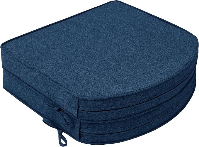 Outdoor Chair Cushions, D Shaped, Set of 2, 18.5 x 16, Navy Blue | Fade-Resistant, Water-Resistant, Patio Furniture Seat Chair Pads Replacement, Non-Slip Bottom with Ties, Removable Cover by Unknown