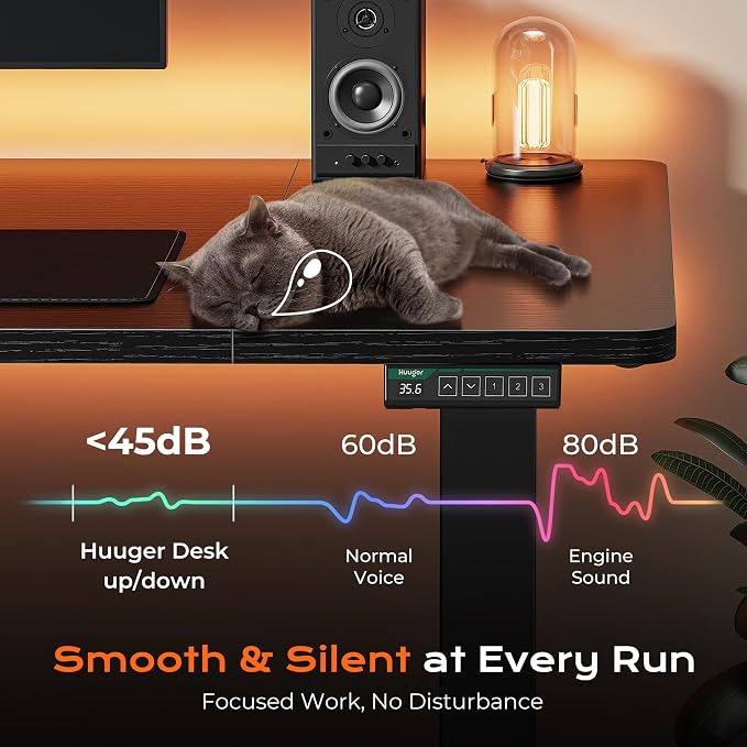 Huuger 63 x 28 Large Electric Standing Desk, Height Adjustable Computer Desk, 27.6" Deep Desktop, Stand up Gaming Office Table with 2 Hooks, 3 Preset Heights, for Home Office, Black - Image 8