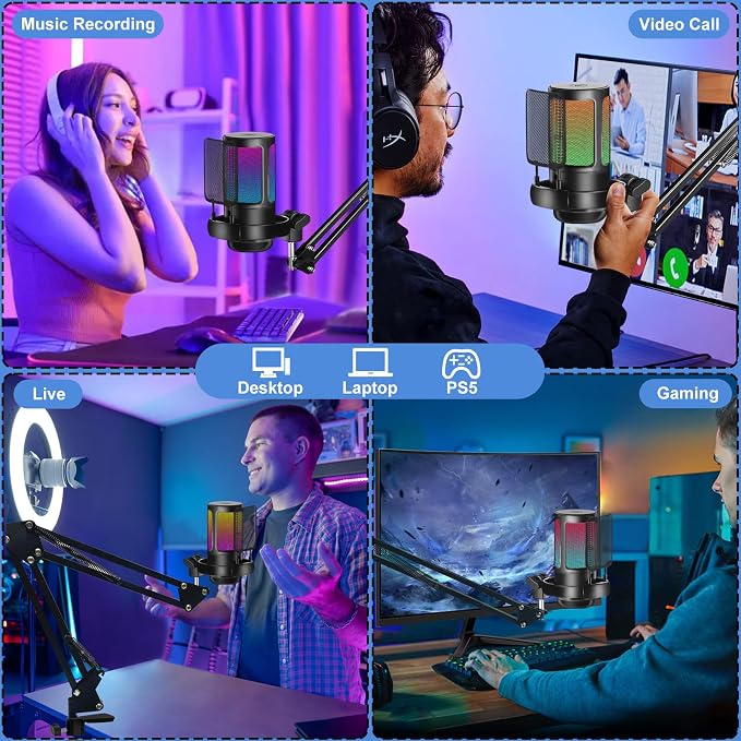 KingSom Gaming USB Microphone,Noise-Canceling Condenser Mic with Boom Arm | Podcast Microphones RGB Computer Mic,Streaming Microphone with Pop Filter, Mute Button,Gain for Recording,Discord,YouTube - Image 7