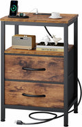 OLIXIS Nightstand with Charging Station, Beside Table with Fabric Drawers | 3-Tier End Table with Storage Shelf, Night Stand with USB Ports and Outlets for Bedroom, Rustic Brown by OLIXIS
