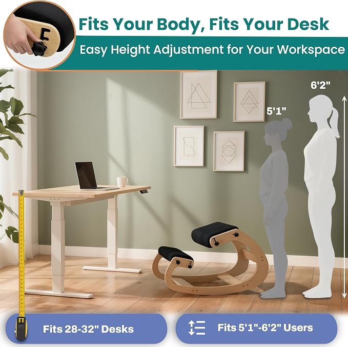 Ergonomic Kneeling Chair with Adjustable Seats - Knee Chair for Posture Correction & Kneel Rocking Stool for Desk - Back Pain Relief for Home and Office, Supports 250 pounds - 5 Years Warranty - Image 5