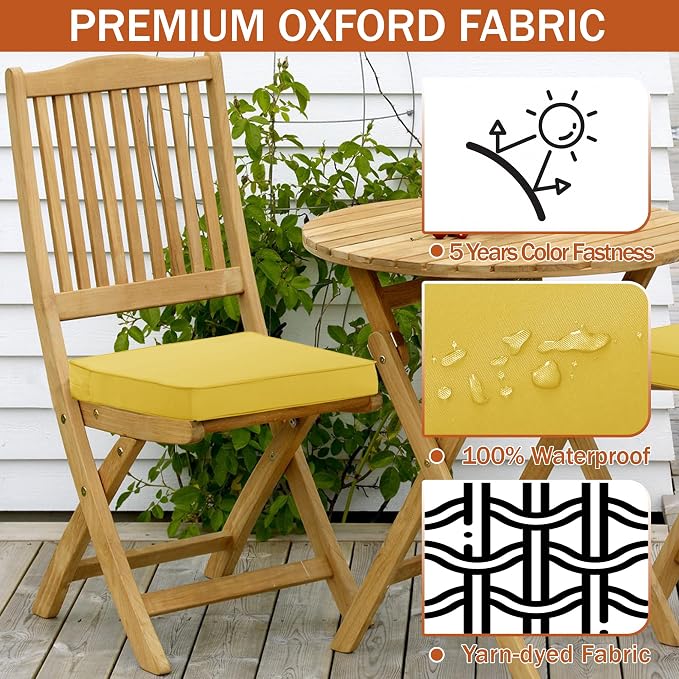 Outdoor Chair Cushions Set of 6, 16 x 17 Inch Waterproof Seat Pads | 3 Year Color Fastness Thick Patio Chair Cushion with Ties for Garden Lawn Sofa Couch, Yellow - Image 3