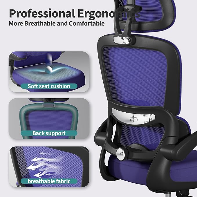 TRALT Office Chair Ergonomic Desk Chair - Gaming Chair with Lumbar Support | 330 LBS Home Office Desk Chairs with Headrest, Reading Chair with Flip-up Armrests, Comfortable Computer Chairs (1, Violet) - Image 6