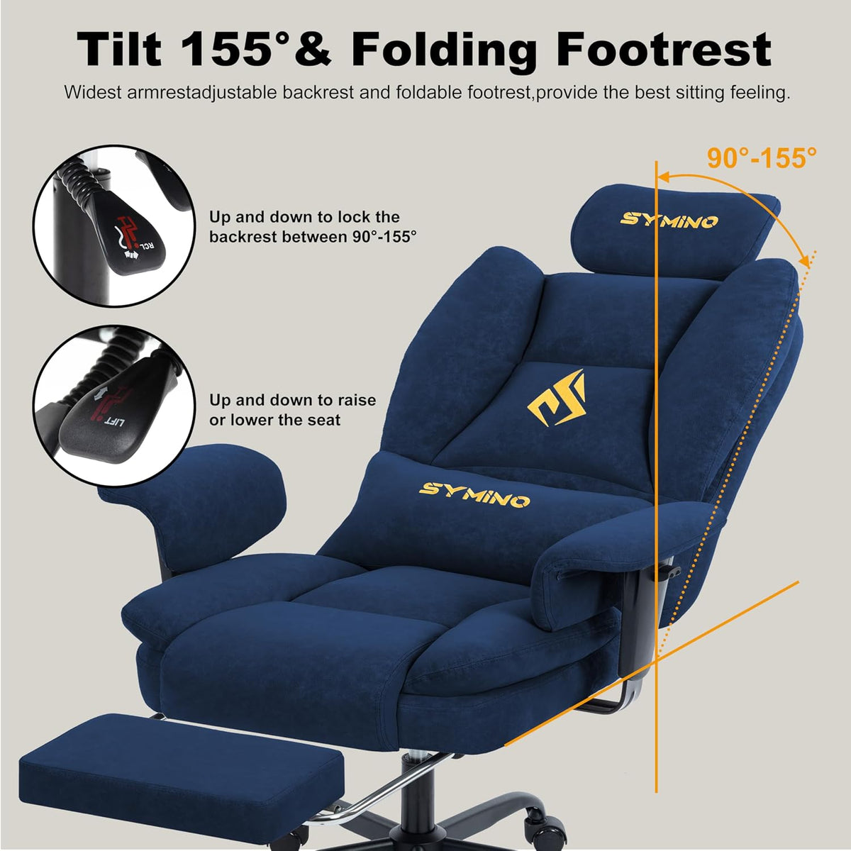 Symino Ergonomic Gaming Chair with Footrest & 155° Recline - Image 6