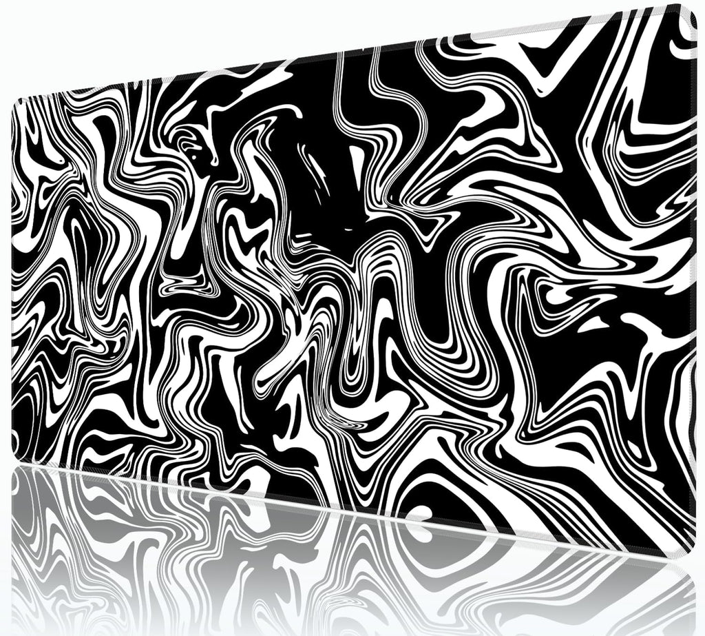 Black Gray Fluid Mouse Pad,XXL 35.4"x15.7" Big Gaming Mousepad,Marble Large Extended Mouse Mat,Non-Slip Rubber Base Waterproof with Stitched Edges for Gaming Office Home by HUNJIEEM