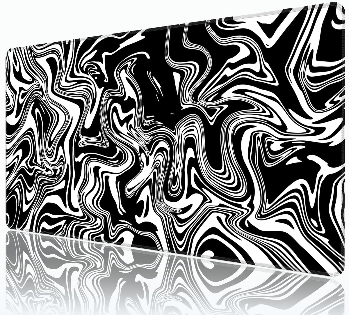 Black Gray Fluid Mouse Pad,XXL 35.4"x15.7" Big Gaming Mousepad,Marble Large Extended Mouse Mat,Non-Slip Rubber Base Waterproof with Stitched Edges for Gaming Office Home by HUNJIEEM