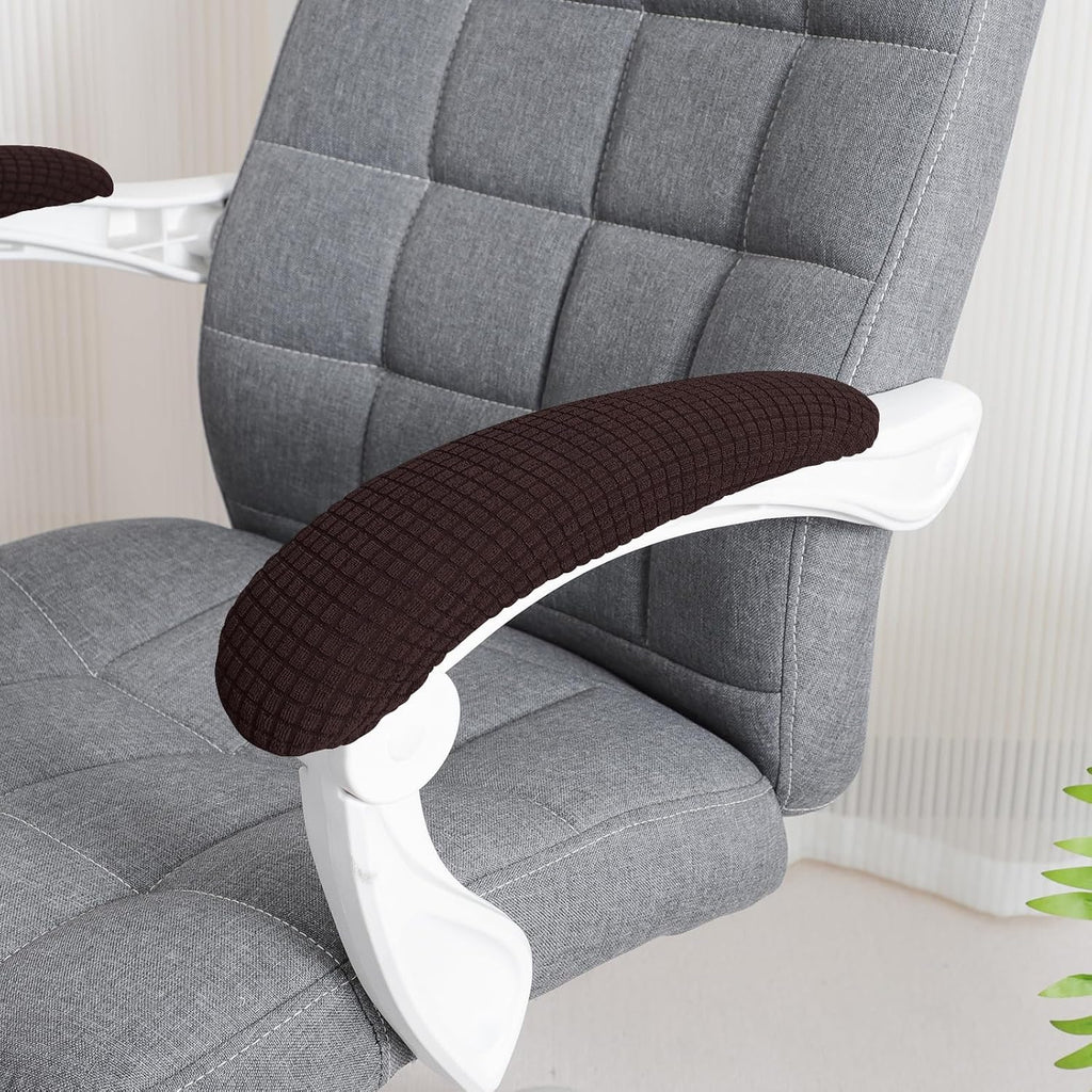 FORCHEER Desk Chair Arm Rest Covers Brown Stretchable Water-Resistant Jacquard Office Chair Armrest Covers Set of 2 Washable-Dark Brown - Image 2