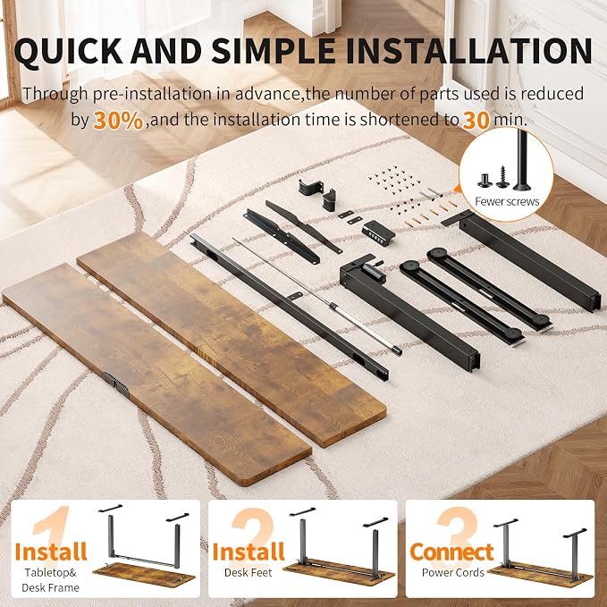 Veken 55" x 23.6" Super Large Standing Desk, Conference Room Tables, Brown | Height Adjustable Electric Computer Desk, Sit to Stand Up, Modern Workstation for Home Office, Writing, Gaming Study - Image 4