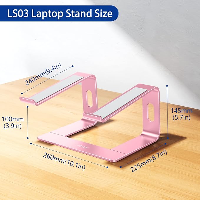 BESIGN LS03 Aluminum Laptop Stand, Ergonomic Detachable Computer Stand, Notebook Riser, Laptop Mount Compatible with Air, Pro, Dell, HP, Lenovo More 10-15.6" Laptops, Pink - Image 4