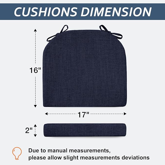 Basic Beyond Chair Cushions for Dining Chairs with Ties and Removable Cover, 2" Thick Seat Cushions for Kitchen Chairs, Set of 6, 17" x 16", Navy - Image 2