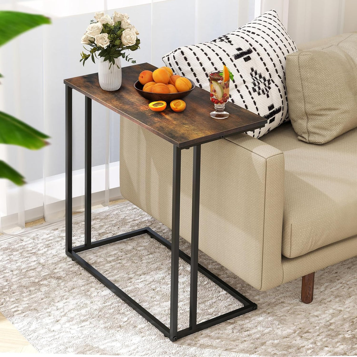 C-Shaped Side Table, Metal Double Frame End Table for Living Room Bedroom - Image 2