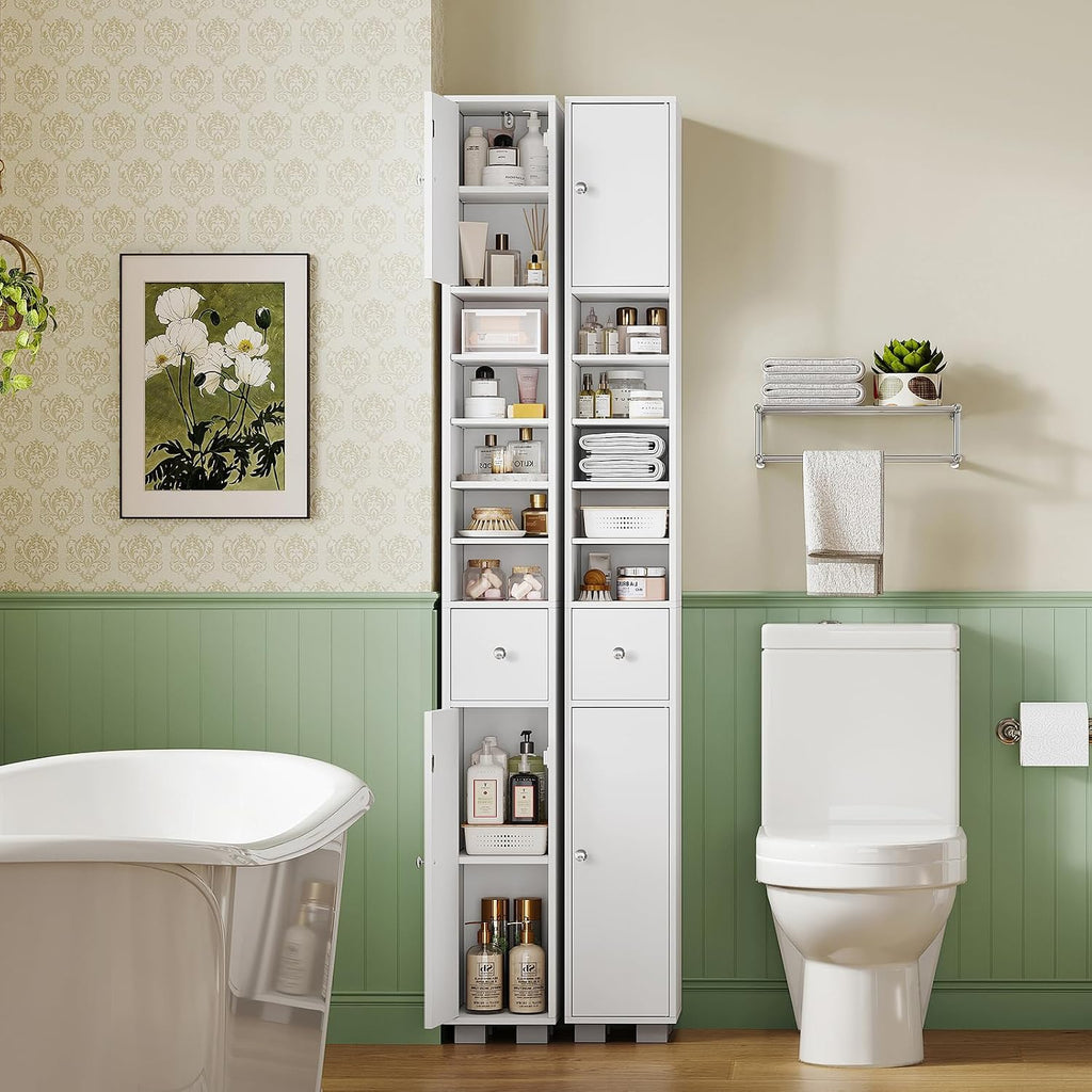 Bathroom Cabinet, Narrow Bathroom Storage Cabinet with 5 Adjustable Shelves & Drawer, Freestanding Cupboard for Small Spaces, White - Image 5