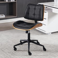 Home Office Desk Chair with Rubber Wheels, Armless Bentwood, Black | Adjustable Height Armless Office Chair, PU Leather Mid Back 360°Small Computer Chair, No Arms Walnut Seating, 300LBS Support by BERYTH