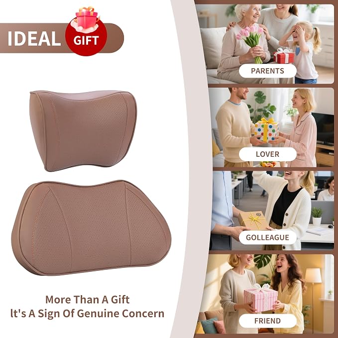 Car Lumbar Support Pillow for Driving Seat, Brown, 1 Pack | Leather Memory Foam Lumbar Cushion for Lower Back Pain Relief, Universal Back Support for Driving, Home & Office Chairs - Image 7