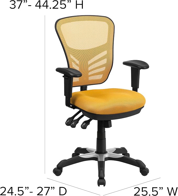Flash Furniture Nicholas Mid-Back Yellow-Orange Mesh Multifunction Executive Swivel Ergonomic Office Chair with Adjustable Arms - Image 3