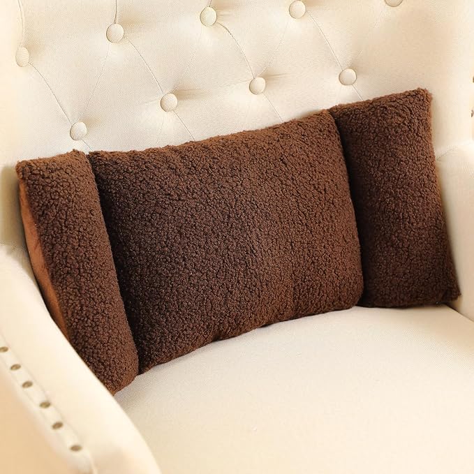 Queekay Fleece Lumbar Support Pillow 3 Section Back Pillow Office Chair for Back Support Comfortable Lumbar Cushion for Car Seat Pain Relief Sofa Rest(Brown) by Queekay