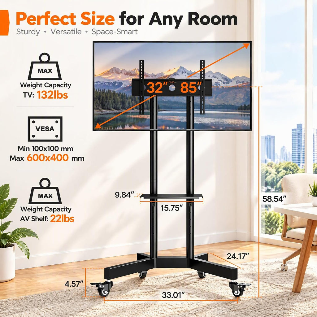 Perlegear Rolling TV Stand for 32-85 Inch Screens up to 154 lbs - Image 4