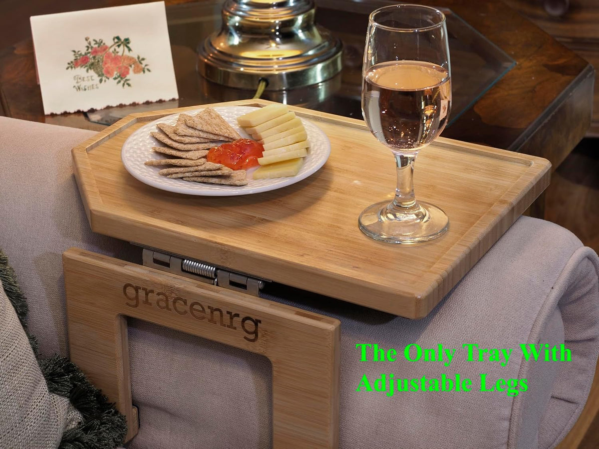 My Cozy Tray, Most Stable, Adjustable Legs for Narrow Or Wide Couch Arm, Better Leg Design, Stronger, Clip On, Bamboo, Camping/RV, College Dorm Essentials, Great Gifts, - Image 3