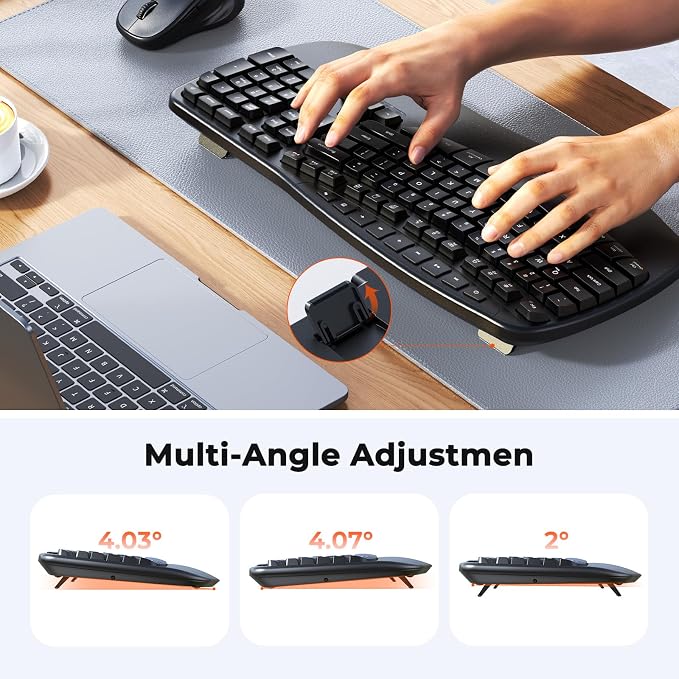 MEETION Wave Ergonomic Keyboard and Mouse Combo with Wrist Rest, Black | Natural typing Wave keyboard with 2.4G wireless receiver and adjustable 4 DPI optical mouse, compatible with Windows and Mac - Image 4