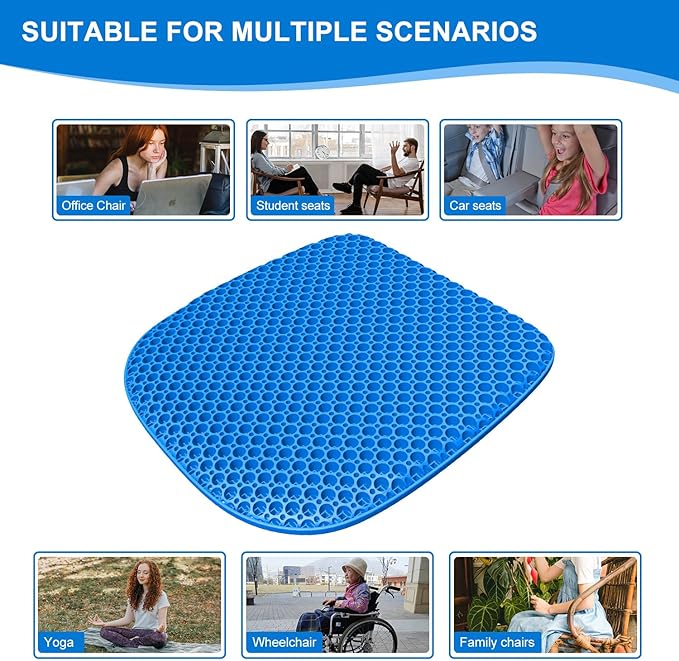 Large Gel Seat Cushion for Long Sitting With Non-Slip Cover,Soft & Breathable,Chair Cushion,Car seat Cushion,Office seat Cushion,Seat Cushion for Desk Chair,Wheelchair Cushion (Blue, Large Size) - Image 4
