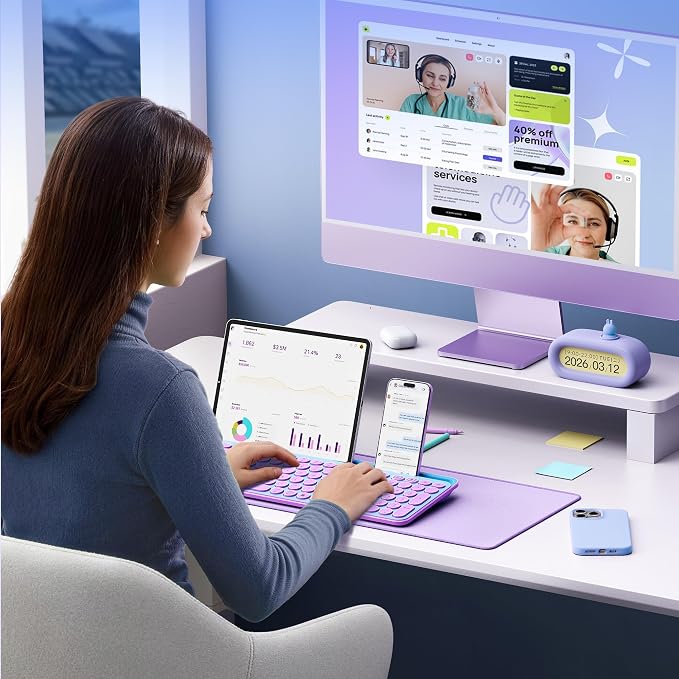 seenda CU-301 Bluetooth Keyboard for iPad,Blue&Purple | Bluetooth+2.4G combo with tablet holder, full-size keys and quiet clicks for iPad, iPhone, Mac, Windows and Android. - Image 9