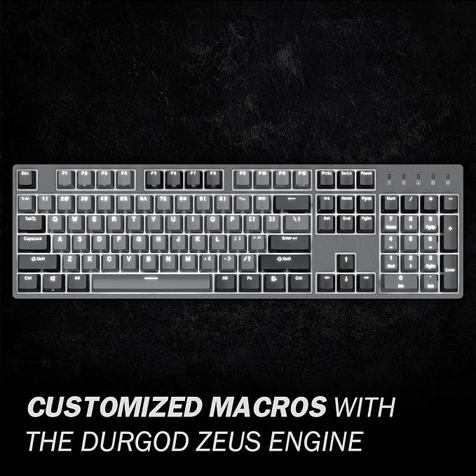 DURGOD K310 Corona White Backlit Full Size Mechanical Keyboard | 104 Keys Full Size | USB C Wired | Doubleshot PBT Keycaps | Programmable Keys | Windows & Mac (Corona, Cherry MX Silent Red Switch) - Image 6