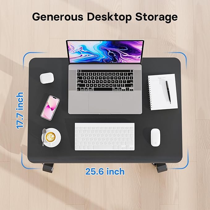 BONTEC Mobile Standing Desk Adjustable Height,Rolling Laptop Cart with Hook | Portable Workstation with Pneumatic Lift, Ergonomic Table with Wheels, Compact Home Office Desk, Black 25.6" x 17.7" - Image 5