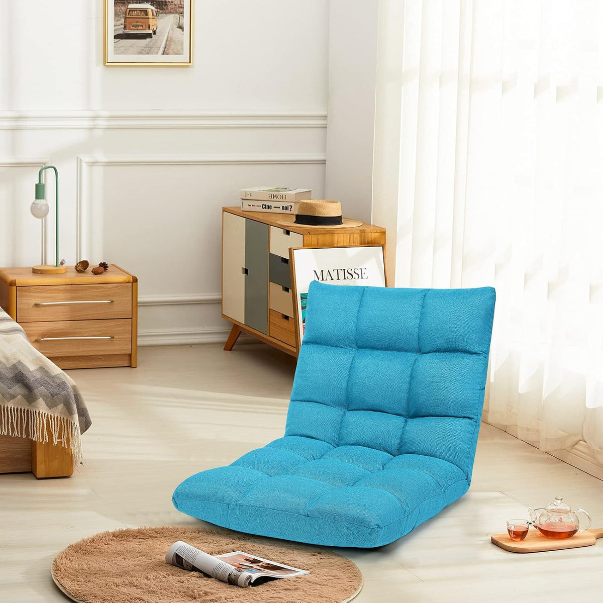 Giantex Floor Sofa Chair Video Gaming Chair with 14 Adjustable Position, Padded Back Support Floor Cushioned Seat, Folding Lazy Chair for Meditation, Reading, Watching, Living Room Recliner(Turquoise) - Image 2
