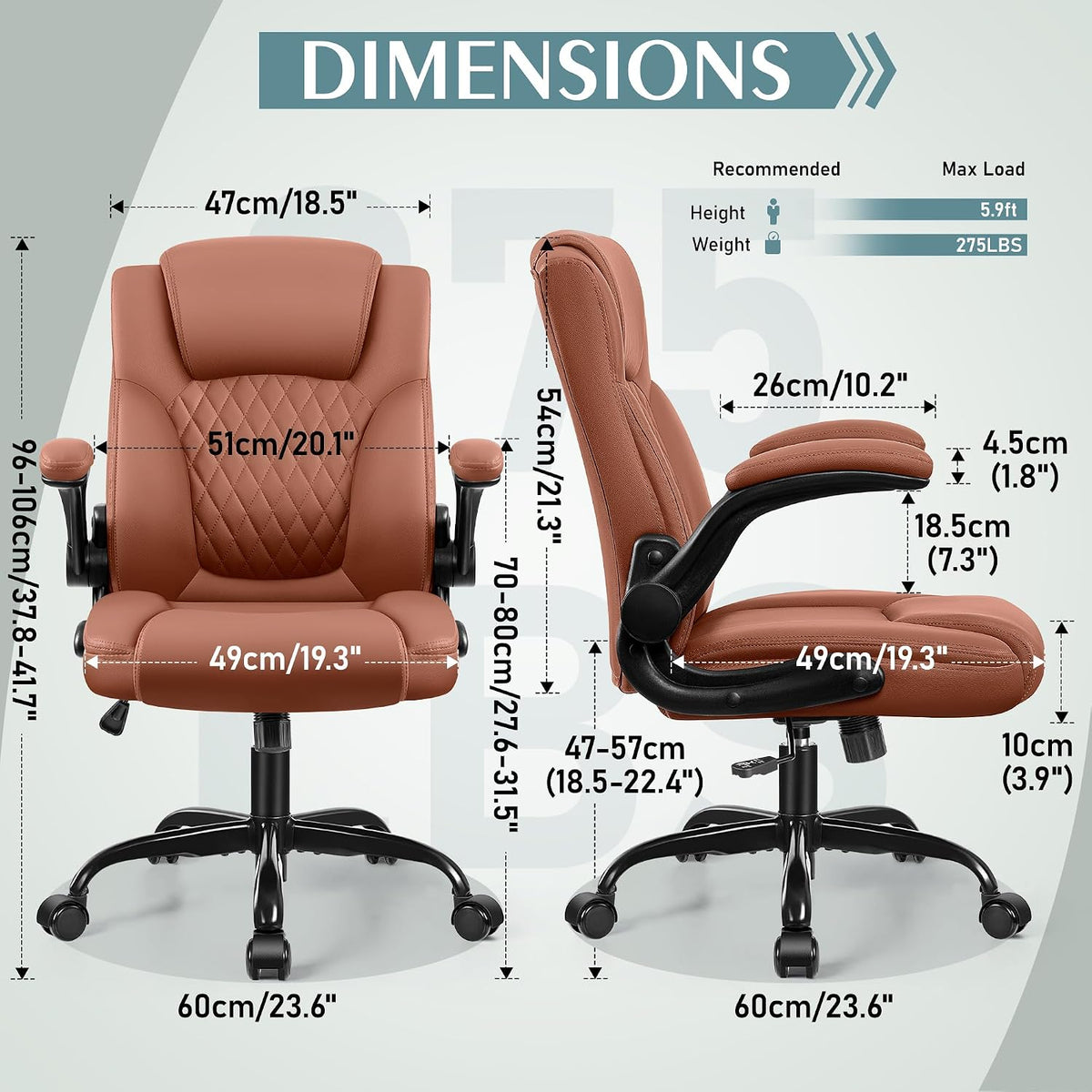 Leather Office Chair, PU Home Computer Desk Chairs with Ergonomic Back Support, 360°Swivel Free，Small Gaming Chair with Wheels and Adjustable Armrests, for Short People Use - Image 3