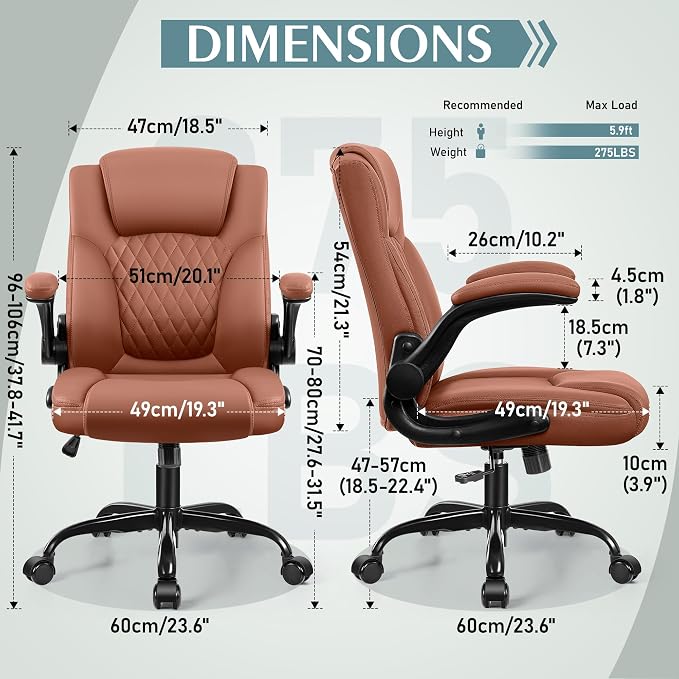 Leather Office Chair, PU Home Computer Desk Chairs with Ergonomic Back Support, 360°Swivel Free，Small Gaming Chair with Wheels and Adjustable Armrests, for Short People Use - Image 3