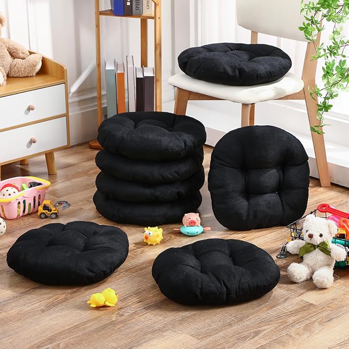 Fumete 8 Pcs Round Floor Cushions for Classroom Kids,Black | 16 Inch Diameter, Students Flexible Seating Pillows, Home Daycare School Reading Yoga Meditation, Soft Cushioned - Image 4