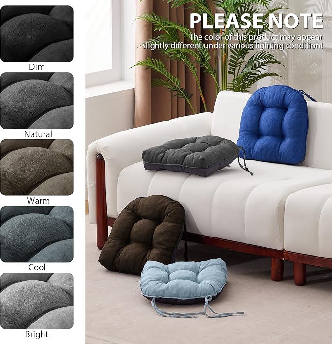 IASEAHK Chair Cushions for Dining Chairs, Seat Cushions for Kitchen Chairs, Indoor Seat Cushions with Ties, Tufted Foam Chair Pads, Non Slip Chair Cushions Set of 4, 15.5" x 15.5" x 4", Dark Grey - Image 7