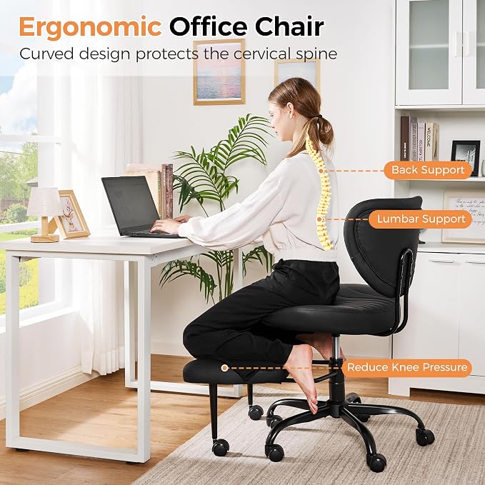 Cross Legged Office Chair,Ergonomic Criss Cross Chair with Wheels | 360° Swivel Height-Adjustable Meditation Chair for Yoga & ADHD, Wide Kneeling Chair with Strong Lumbar Support (Black) - Image 4