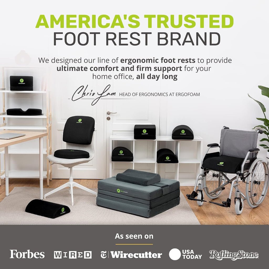 ErgoFoam Chiropractor-Endorsed Orthopedic Teardrop Design 2in1 Adjustable Under Desk Foot Rest for Lumbar Back Knee Pain (Black) - Image 5