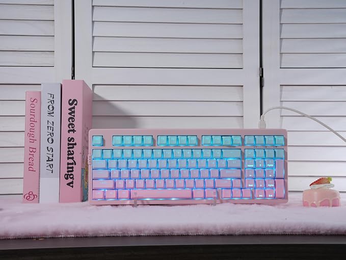 ZORNHER ZH980 Mechanical Keyboard,95% Pink & Blue Creamy Keyboard with Number Pad,Gaming Keyboard Full Size,Shine Through PBT Keycaps,Creamy Sounding Linear Switches - Image 8