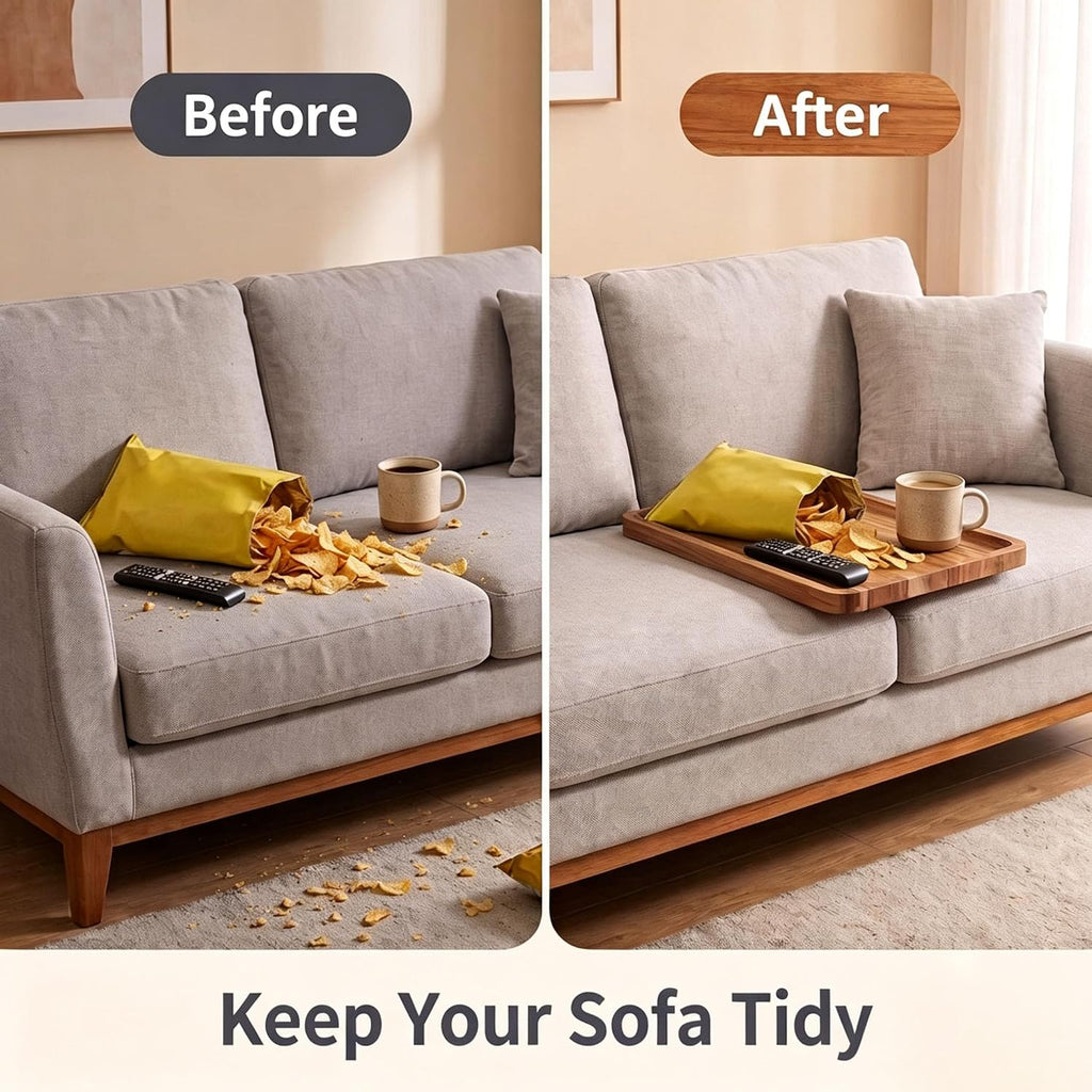 Acacia Wood Couch Tray Between Cushion with Natural Wood Grain Finish - Image 4