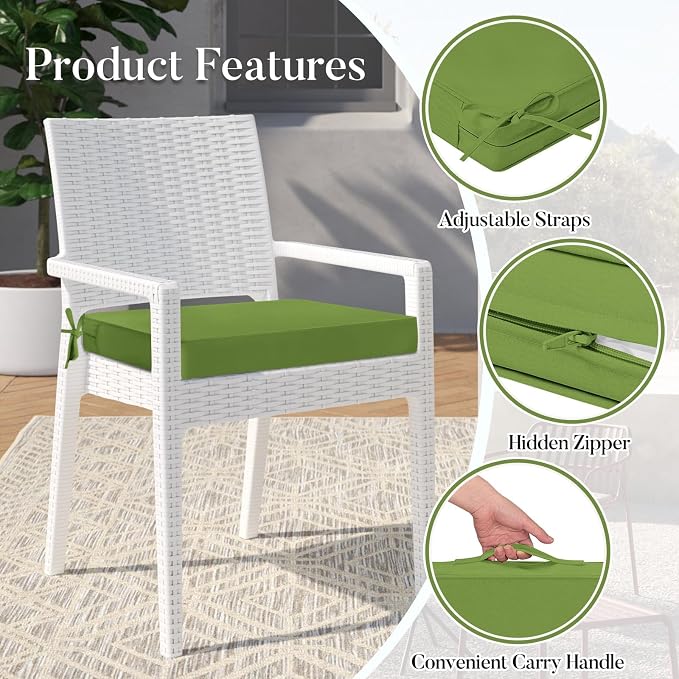 Basic Beyond Outdoor Chair Cushions for Patio Furniture, Waterproof Outdoor Seat Cushions Set of 4 19 x 19, Patio Chair Cushions Set of 4 with Ties and Handle, Grass Green - Image 5
