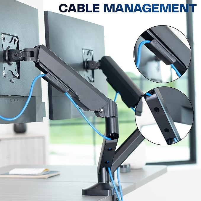 VIVO Dual Pneumatic Arm Ultra-Wide Monitor Mount for up to 35 inch Screens, Holds 26.4 lbs per Arm, Desk Mount Monitor Stand for 2 Ultrawides, Black, STAND-V200O - Image 9