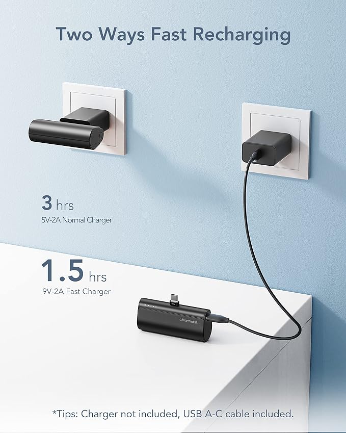 charmast Mini Portable Charger USB-C Connector, 5000mAh Small Power Bank | Lipstick-Size Battery Pack for iPhone 17/16/15 Samsung Android, Lightweight, Purse Ready, Direct Plug-in, 20W Fast Charging - Image 9