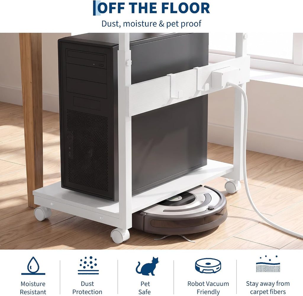 Rolling PC Tower Stand, Height Adjustable, White - Image 6