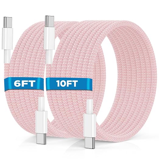 USB C to USB C Cable 6FT+10FT 2Pack 60W iPhone 17 16 15 Charger Cord Long Type C to C Cable Fast Charging for Apple iPhone 17 16 15/Pro/Pro Max/Plus/iPad Pro Air/MacBook/Air/Mini/Samsung Galaxy-Pink by UCALMA