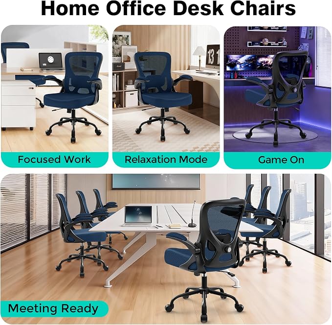 Office Chair - Ergonomic Breathable Mesh Desk Chair with Adjustable Lumbar Support and Flip-up Armrests - Executive High Back Rolling Swivel Comfortable Computer Gaming Chair for Home Office - Image 9
