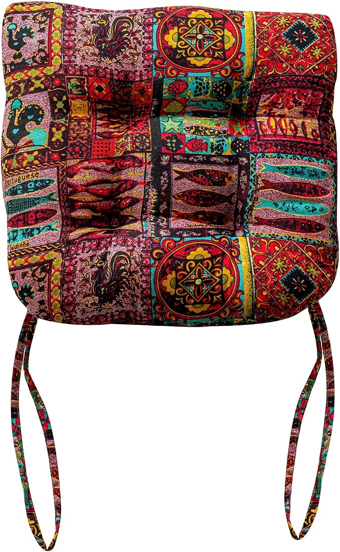 vctops Boho Chair Cushions with Ties Patchwork U-Shaped Soft Cozy Cotton Linen Chair Pads Non Slip Seat Cushions for Indoor Dining Room and Kitchen Chairs (Pink B,18"x18") by vctops