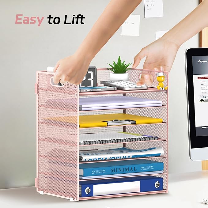 7 Tier Paper Organizer for Desk with Letter Trays & Handle | Black Desk File Organizer with Handle for Sorting Papers, Files, Folders, Mail, Bills and Office Supplies - Image 6