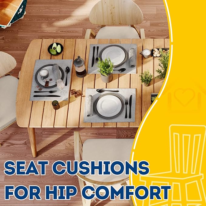 AAAAAcessories D-Shaped Chair Cushions, 2" Thick Dining Chair Pads with Ties and Removable, Machine-Washable Cover, 17" x 16", Set of 8, Oatmeal Beige - Image 8