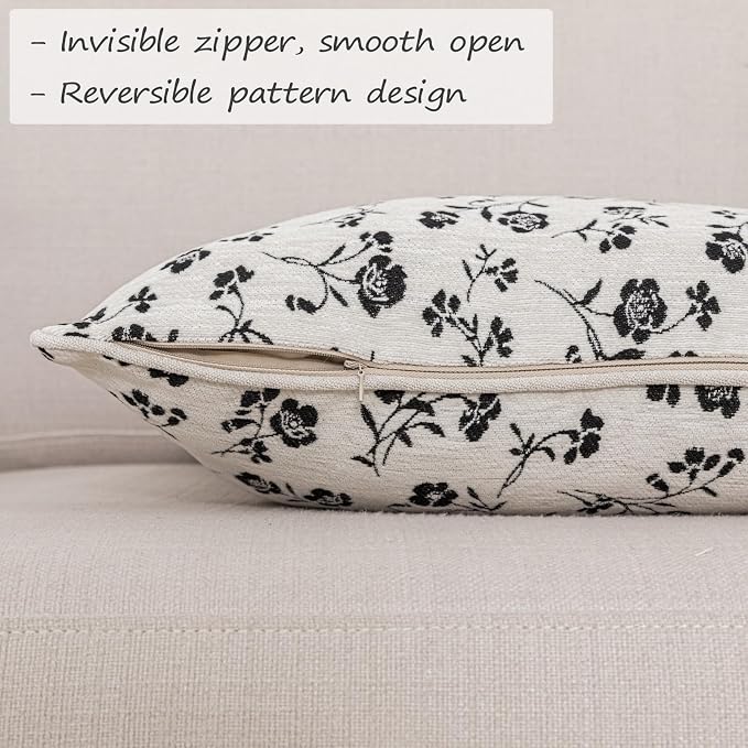 18x18 Chenille Jacquard Throw Pillow Cover, Off-White Vintage Floral Cushion Case with Piped Edges, Decorative Accent for Sofa, Couch & Bed, 2 Pack - Image 4