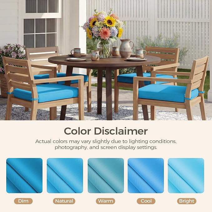 UNIKOME Outdoor Chair Cushions Set of 4, Water Resistant Patio Seat Cushions with Ties for Outdoor Furniture, High-Density Foam, UV & Fade Resistant, Piped Edge – 18.5" x 16" x 3", Teal - Image 7